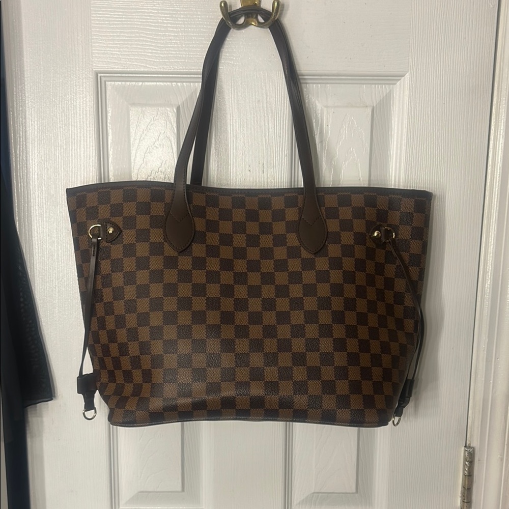Brown Checkered Tote Bag